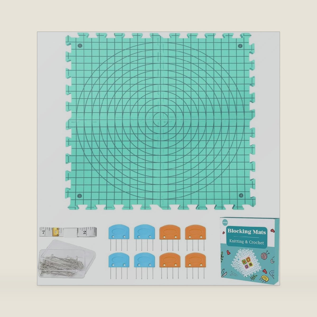 Yarniss Blocking Mat for Knitting & Crochet, Grid Mat w/T-Pin 12.6" x 12.6"