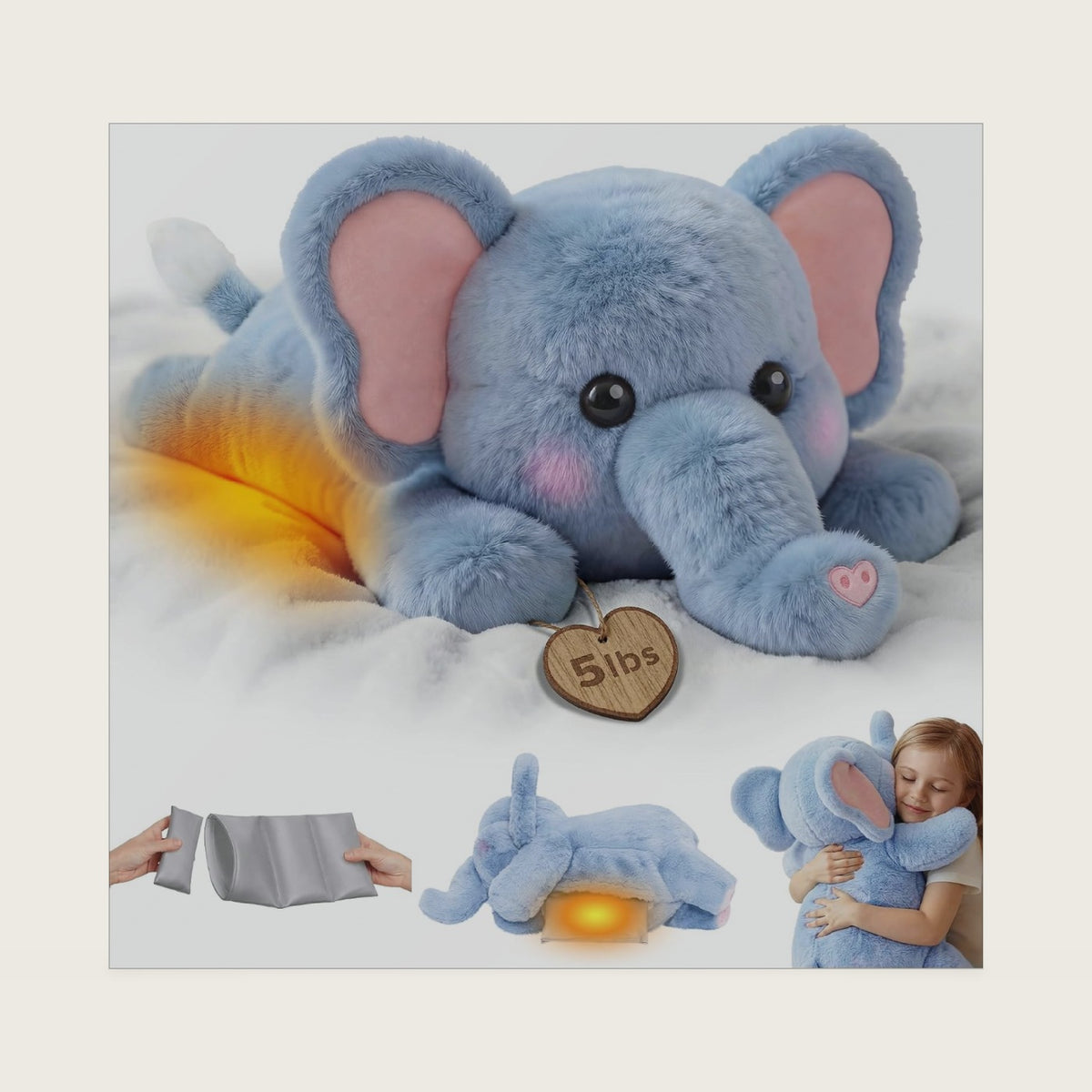 Mewaii Weighted Stuffed Animals Elephant Plush, Heatable Coolable, 2-5lbs
