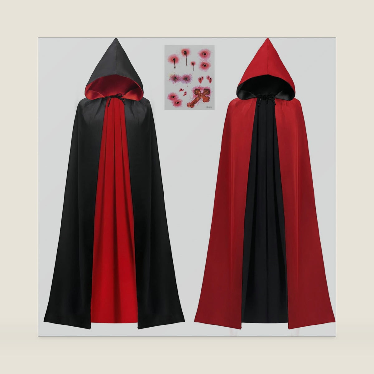 JOYIN Halloween Vampire Cape,Vampire Cloak Costume Accessories with Reversible Hooded and Tattoo Scar for Adult Unisex