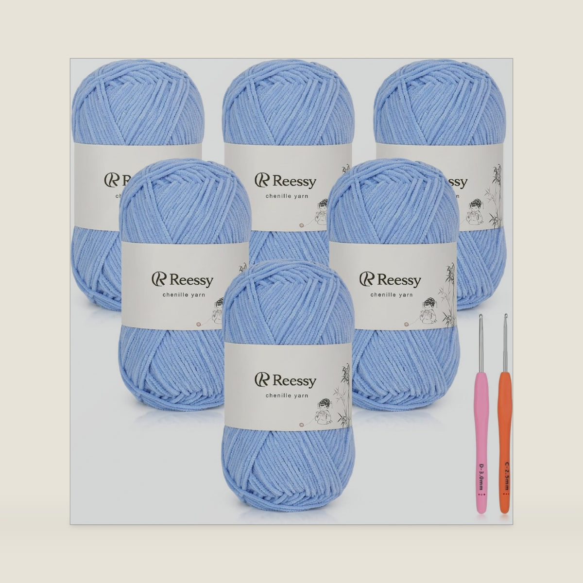 Baby Yarn for Crocheting, Skinny Chenille, 6-Pack 50g, Light Blue