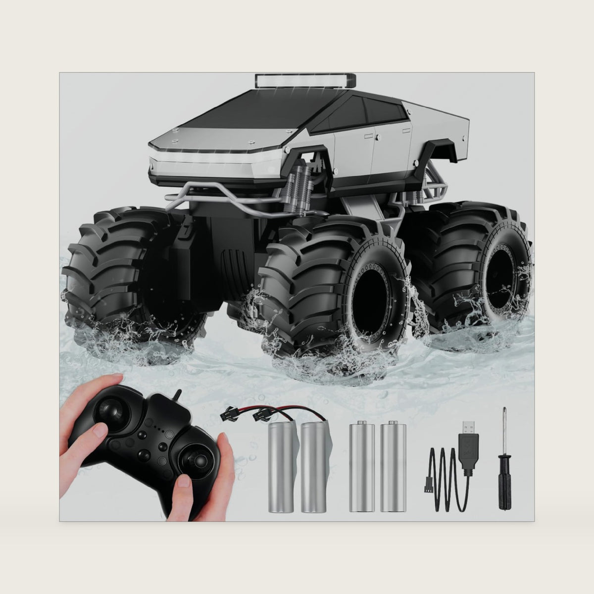 Remote Control Car, 1:18 Amphibious RC Cars, 4WD All Terrain Off-Road Pickup, 2.4GHz Waterproof Cyber Truck, 360° Rotatable Monster Truck Toys for Boys Christmas Birthday Gifts Age 6 7 8 9 10-13+