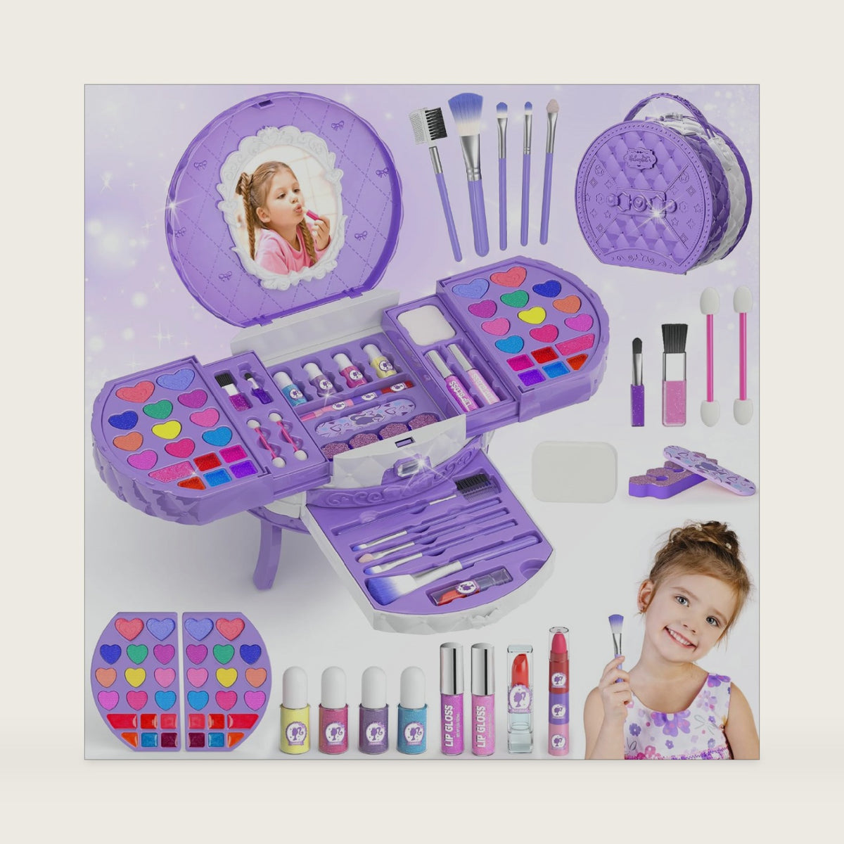 59 Pcs Kids Makeup Sets for Girls, Washable Real Cosmetic, Kid Nail Polish