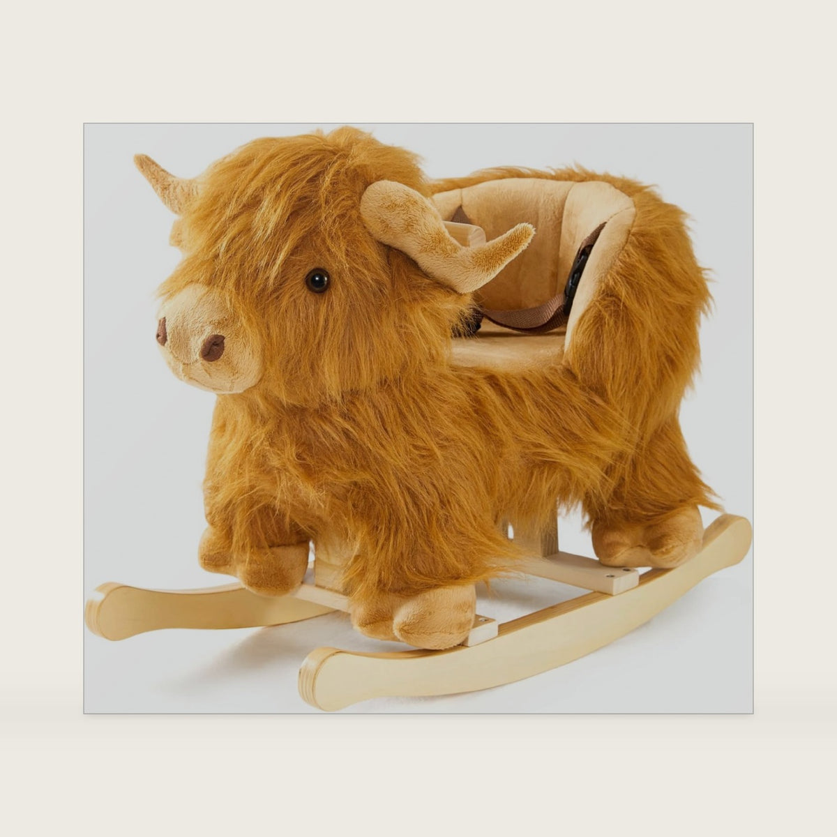 Baby Rocking Horse,Highlander Cattle Wooden Rocking Horse for Toddlers 1 Year Old Cute Cow Stuffed Plush Ride-on Toy Rocking Animal for Baby Boys and Girls Nursery/Child Christmas or Birthday Gift