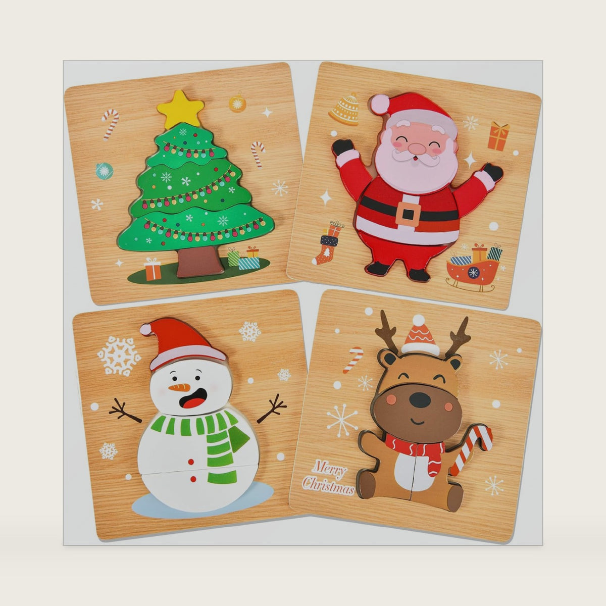 4 Pack Christmas Wooden Puzzles for Kids Jigsaw Puzzles Christmas Stocking Stuffers Toys Xmas Party Favors Gifts