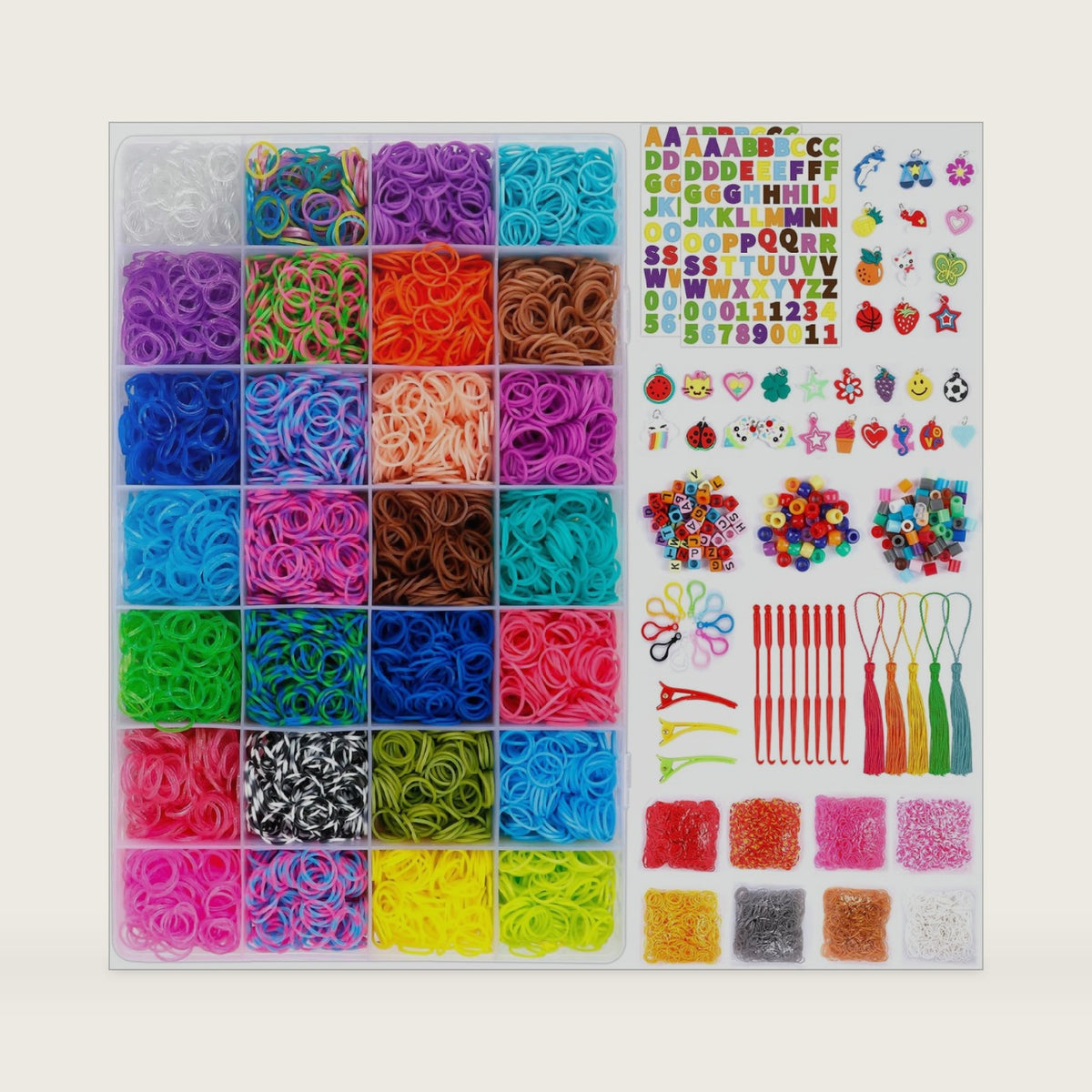 INSCRAFT Rubber Band Refill Kit: 18,950+ Rubber Bands in 37 Colors, S-Clips, Beads, Backpack Hooks, Tassels and More, DIY Friendship Bracelet Making Kits, Christmas Birthday Gift for Kids