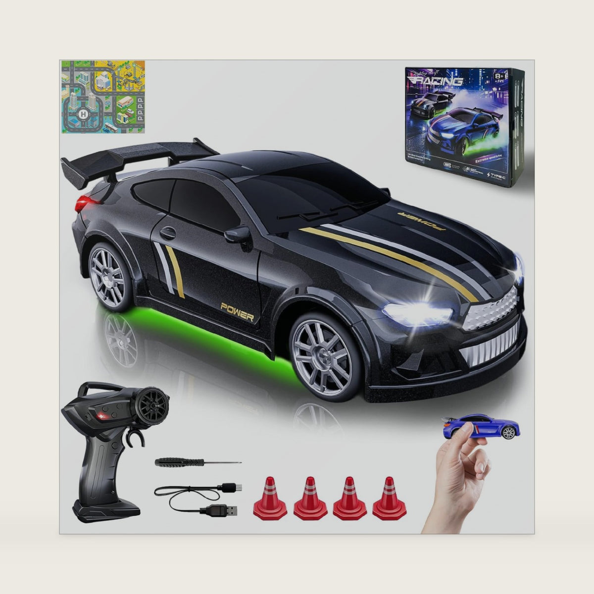 Mini RC Car 1:64 Scale, Remote Control Desktop Car for Adults & Kids