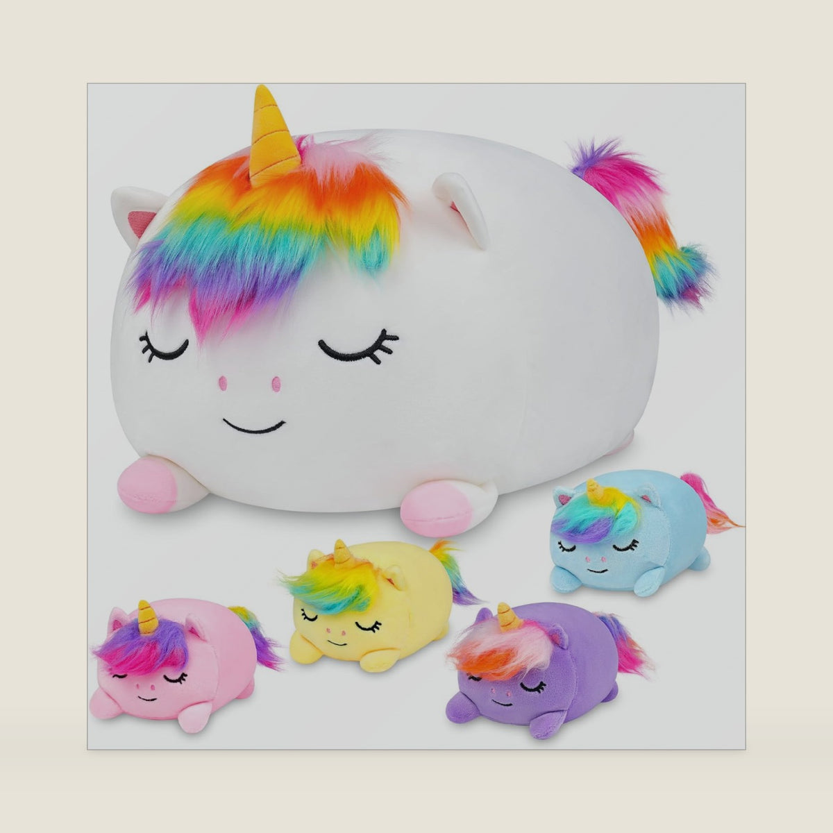 Unicorn Plush, Stuffed Animal Set with 4 Baby Unicorns, Soft Stuffed Toy Pillow, Pink Birthday for Kids Boys Girls