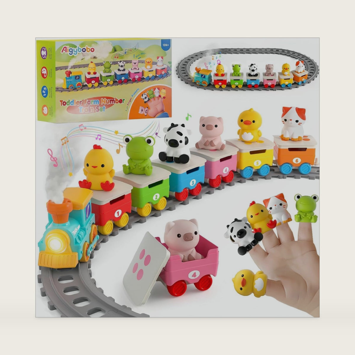 Farm Train Toys for Toddlers 1-3, Kids Electric Steam Musical Train Set