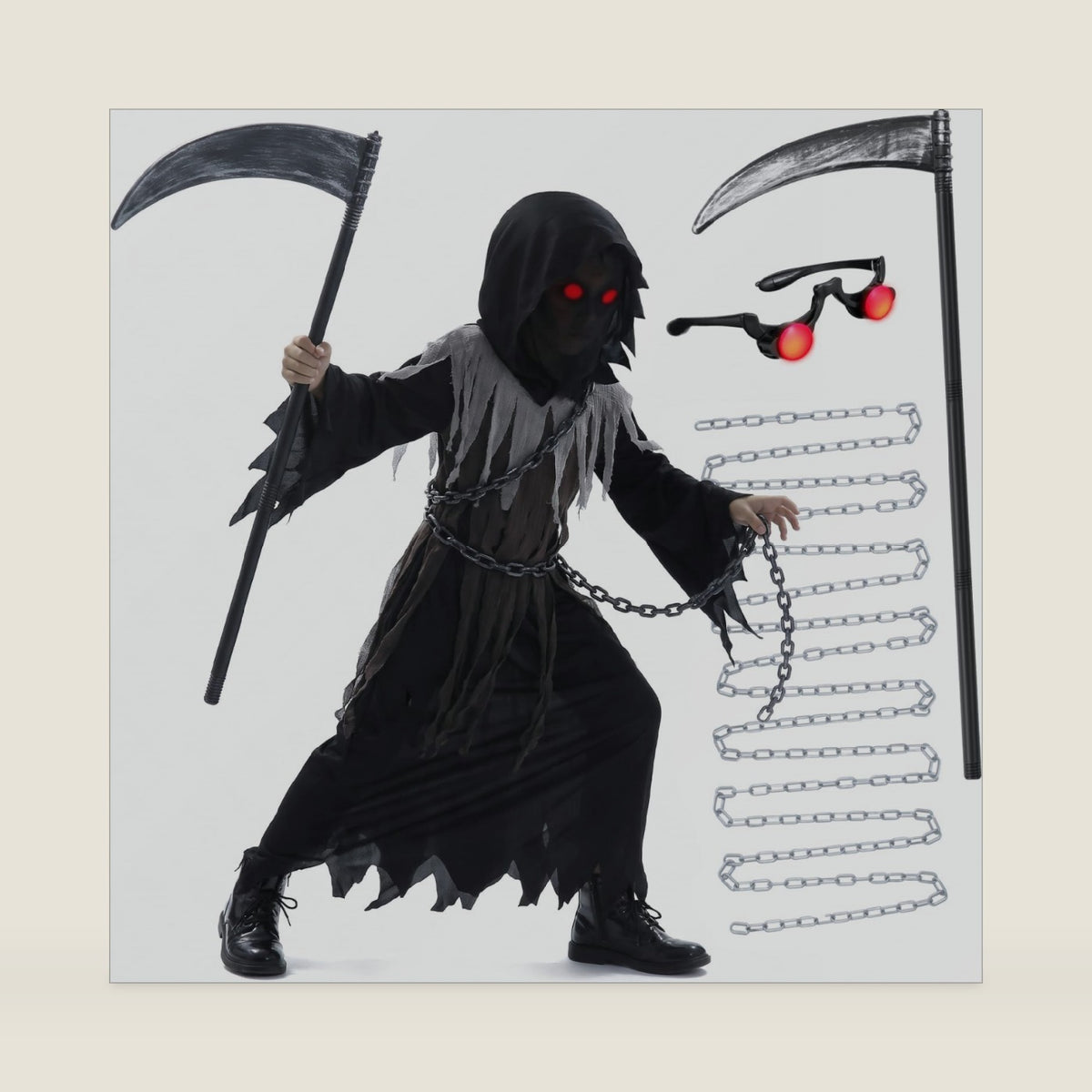 Bosvin Glowing Eyes Grim Reaper Costume for Kids