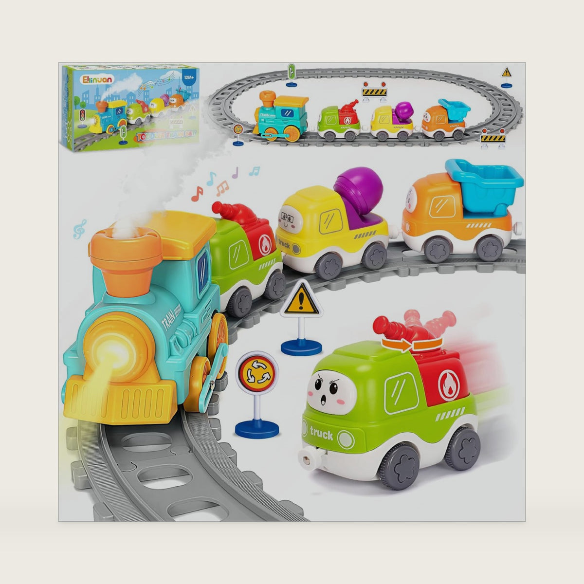 Electric Train Set for Toddlers, Realistic Steam Train Toys with Lights & Music for Kids, Magnetic Truck Toys for Toddler 2-4 3-5, Christmas Birthday Gifts for Boys Girls