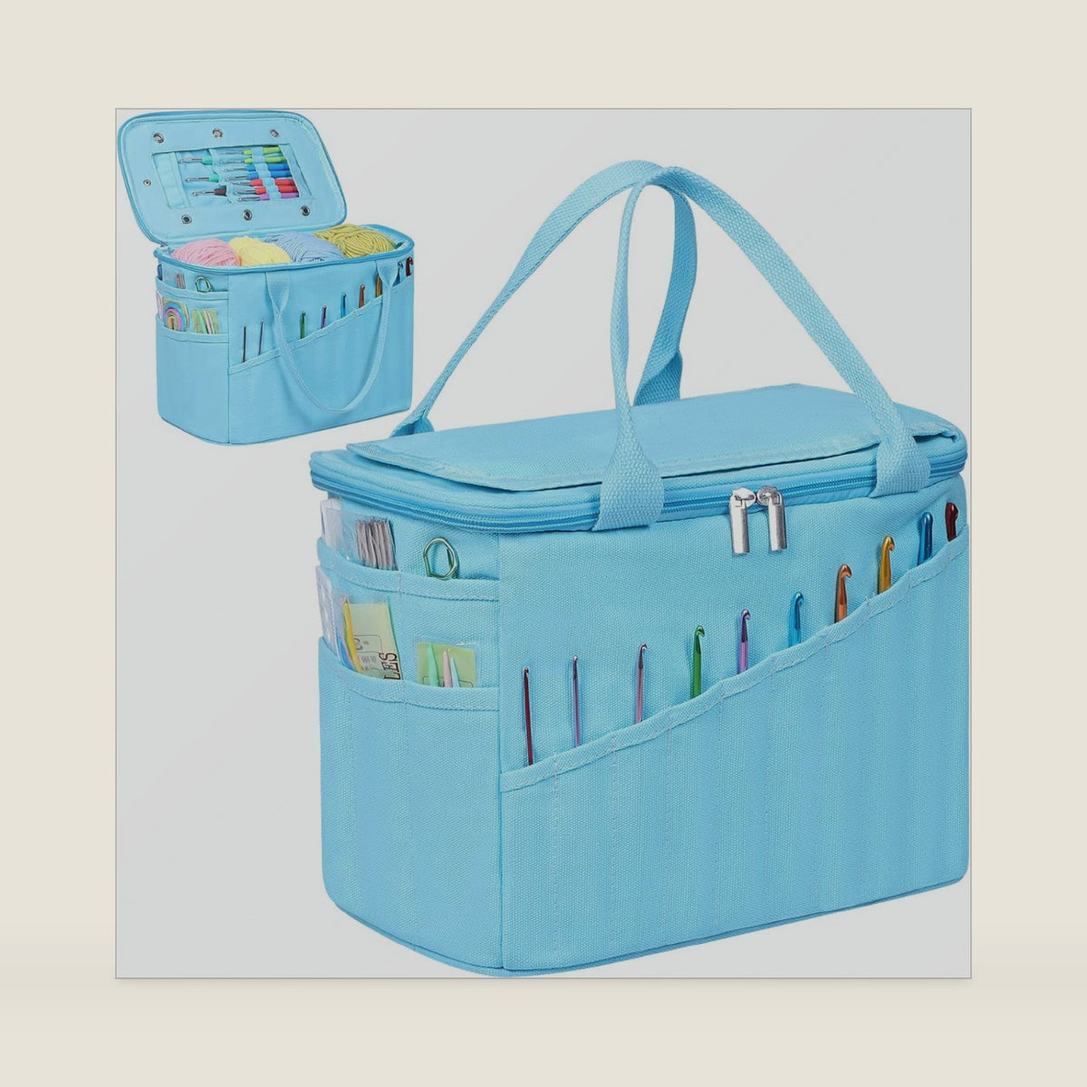 LOVEGRASS Large Crochet Yarn Knitting Bag with Handles, Blue