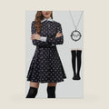 Womens Long Sleeve Peter Pan Collar Dress with Apparel Decoration