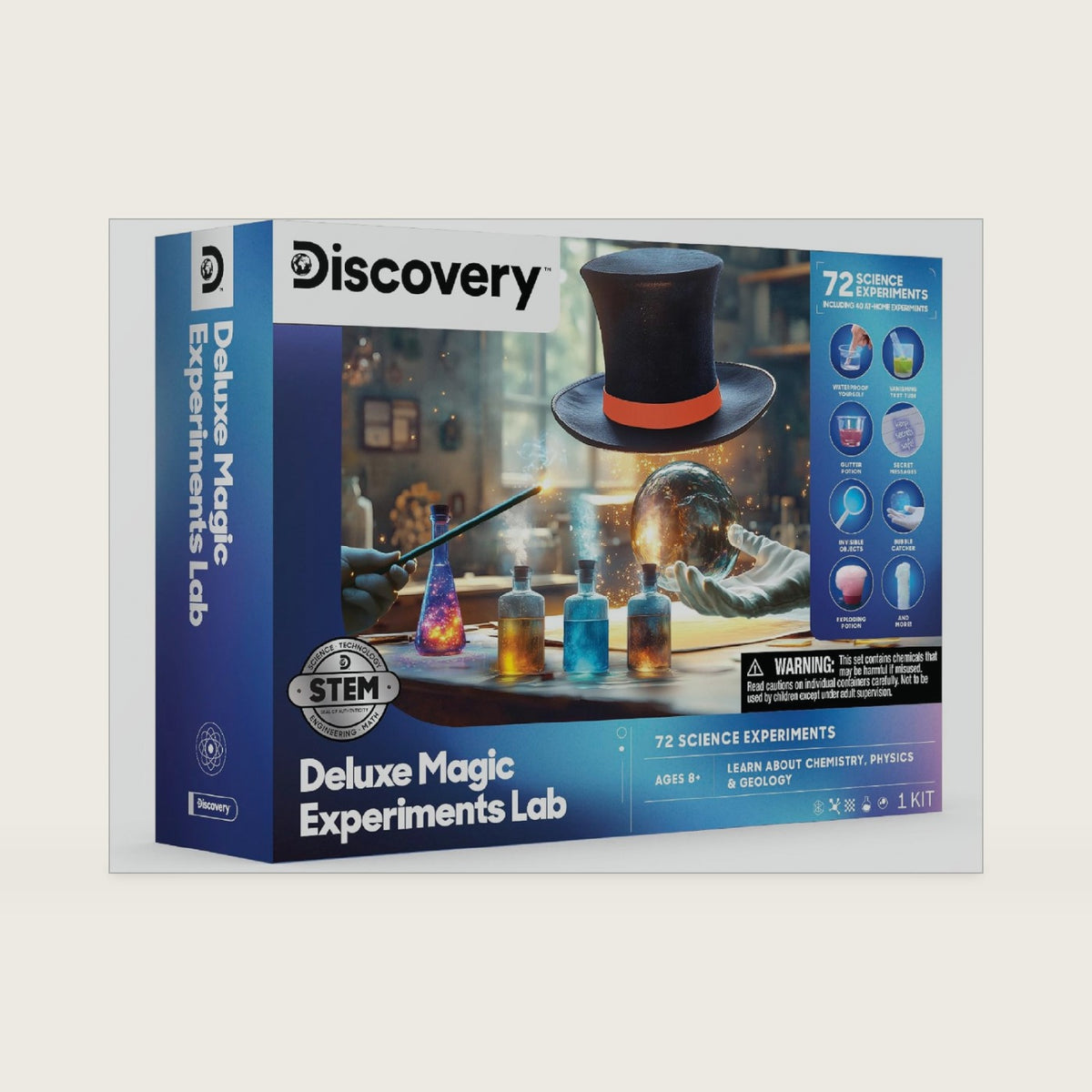 Discovery™ Magic Science Lab – 72 STEM Experiments for Kids| Reactions, Illusions, Crystals, Slime & Light Tricks| DIY Chemistry Project Kit| Educational Learning Toy| Physics Activity Set Ages 8+