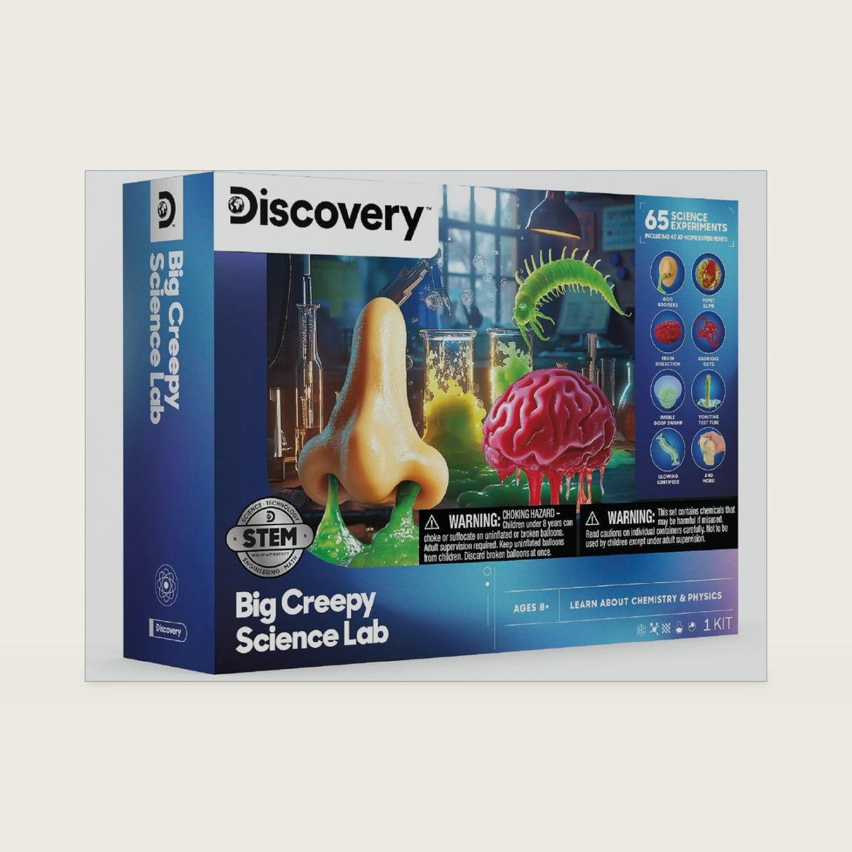 Discovery™ Big Creepy Science Lab – 65 Experiments STEM Kit for Kids| Slime, Reactions, Crystals & Gross Science| Educational Learning Project Activity Set| Chemistry & Physics Toy Gift| Ages 8+