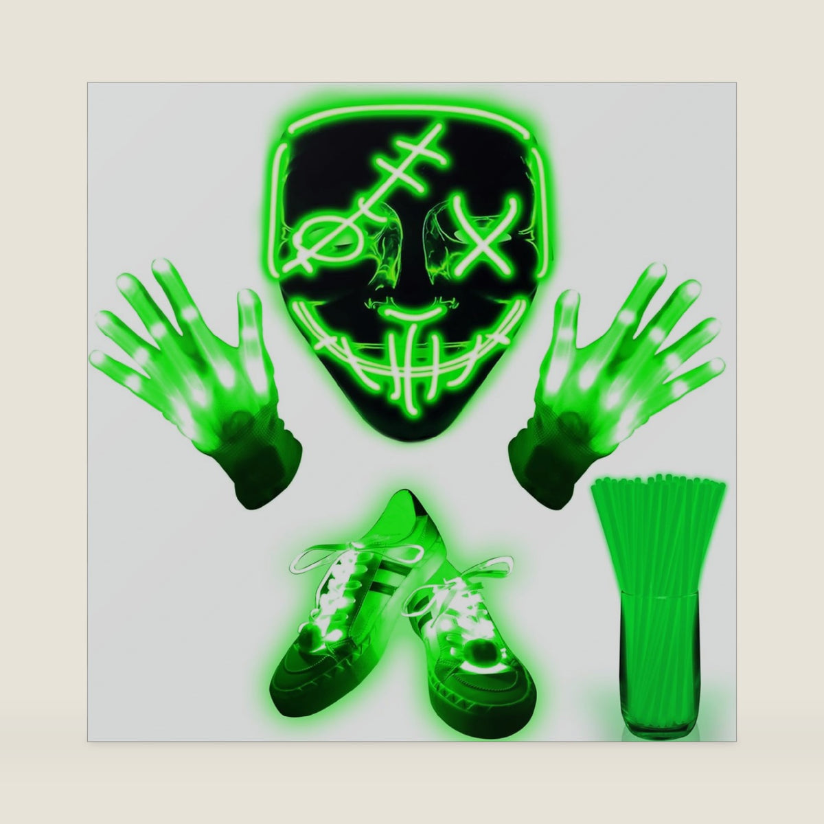 LED Mask Gloves Shoelace Glow Sticks Set,Halloween Costume Rave Cosplay Kit