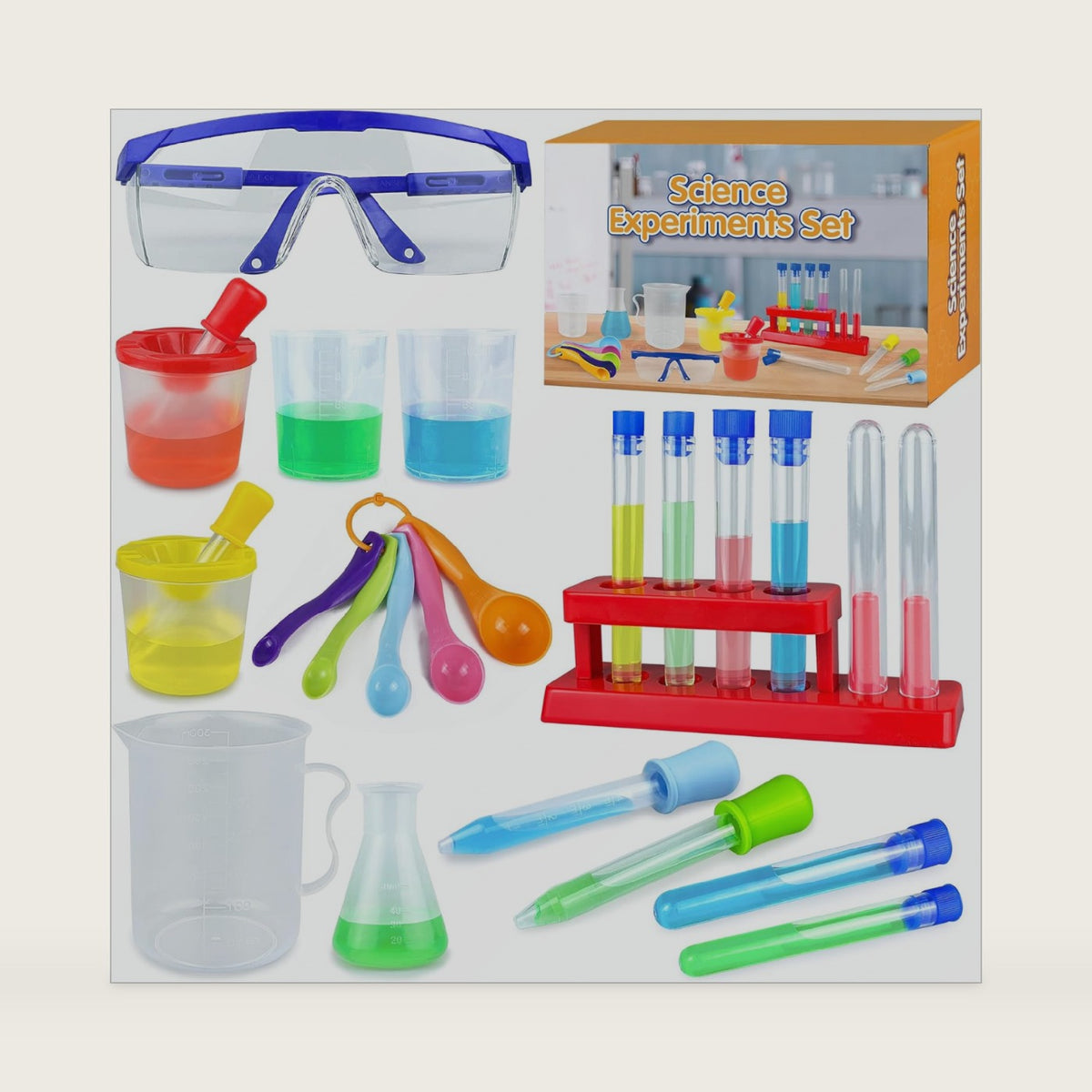 24PCS Educational Lab Science Experiments Early Learning Kit for Boys and Girls with Many Tools Droppers Plastic Test Tubes with Caps Lab Science Supplies Test
