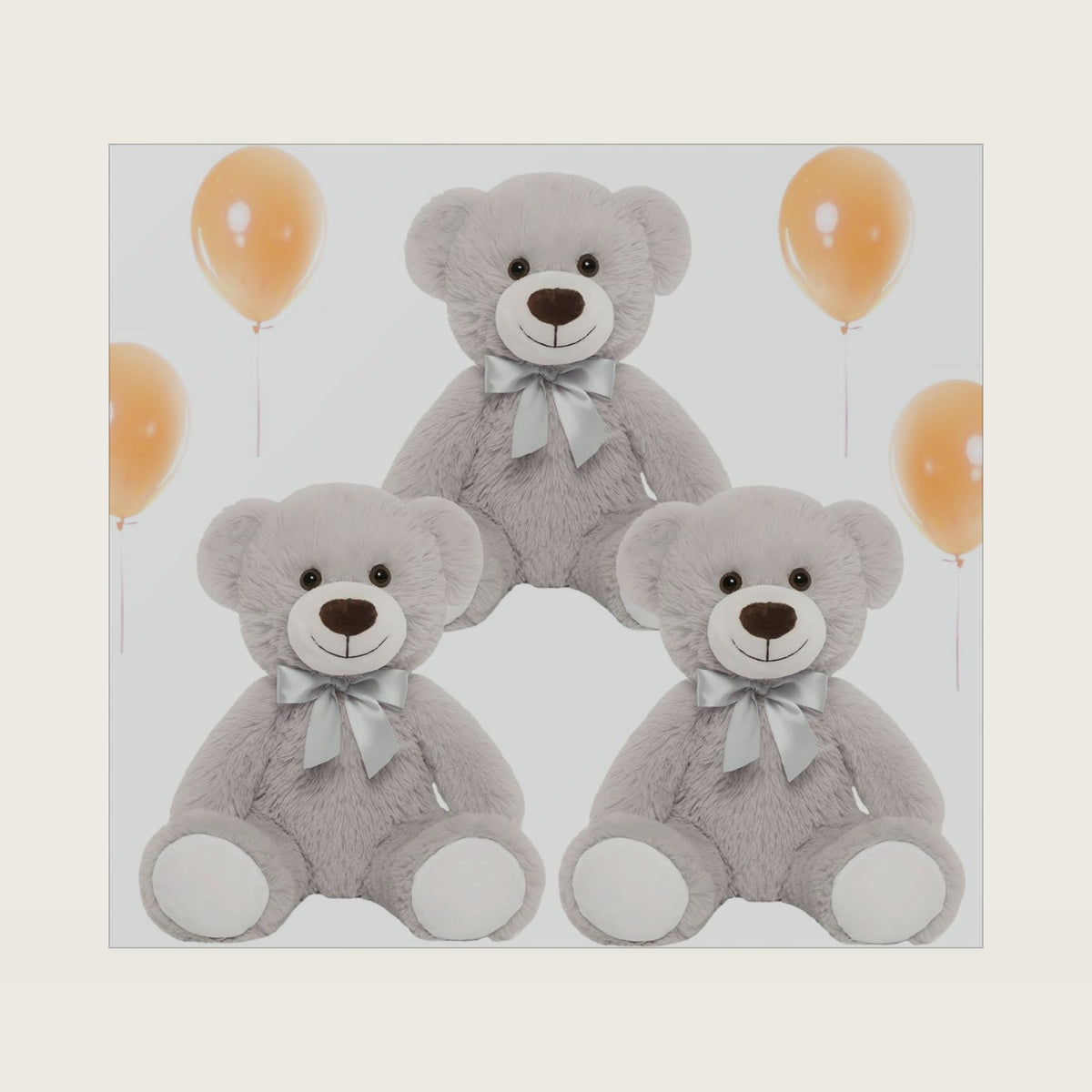 3 Pcs Grey Teddy Bear Stuffed Animal Bulk 13.5“ Gray Bear Plush