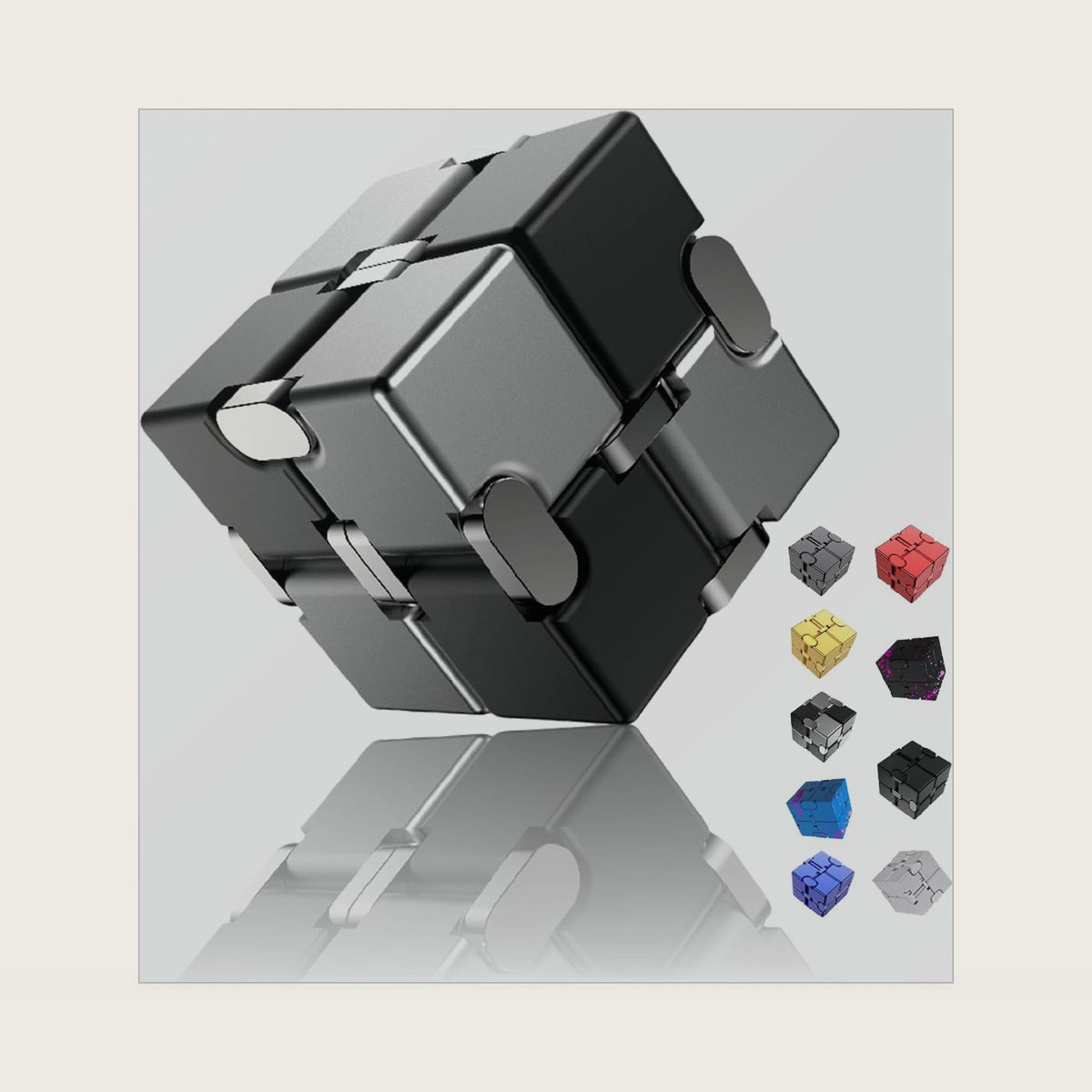Infinity Cube Fidget Toy, Aluminum Alloy, Pocket Size, Black Silver