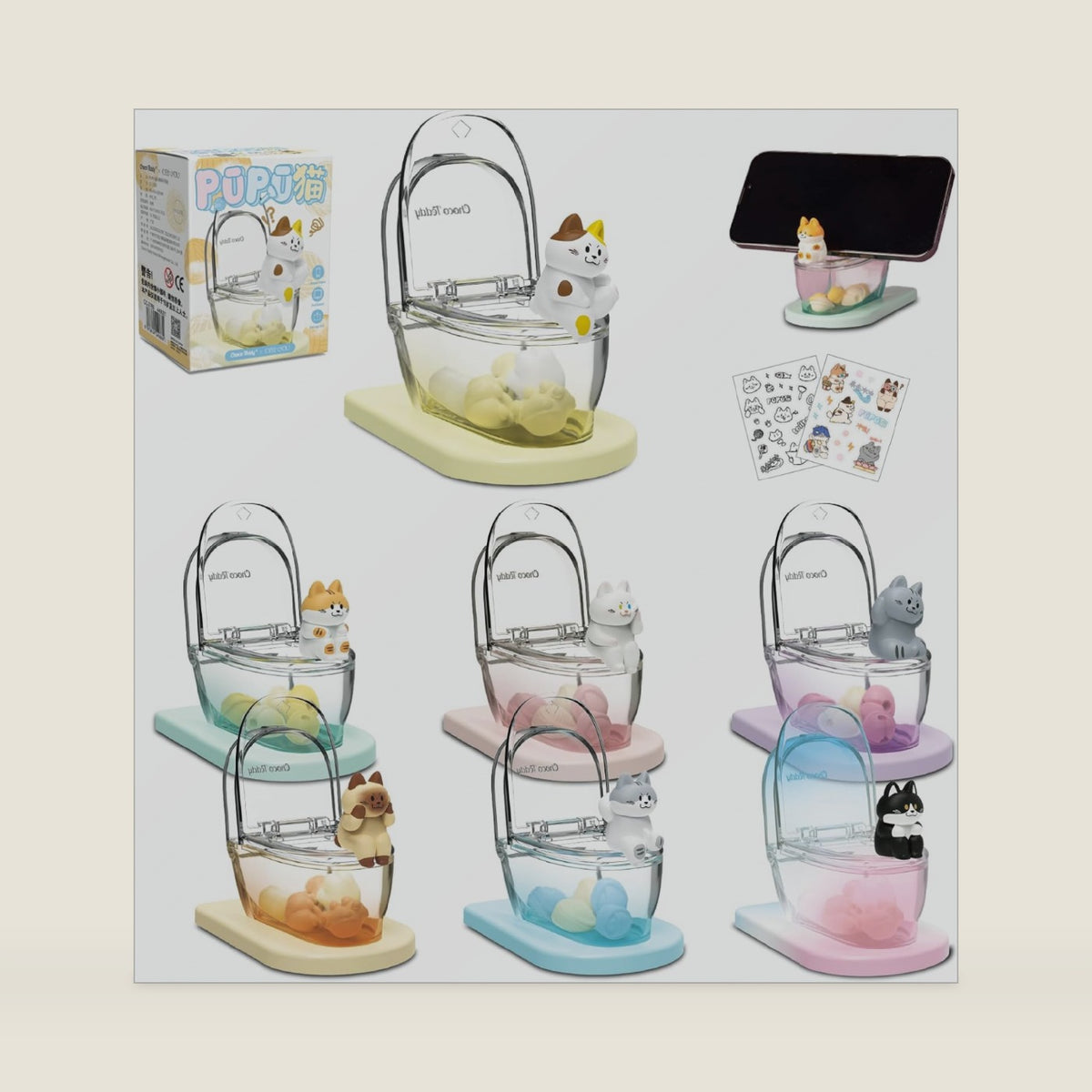 Cat Blind Box - Cat Figurines Phone Stand Blind Box 1PC Random Mini Toilet Figures Phone Holder Birthday Gift for Cat Lovers, Cell Phone Stand for Desk Decor, Cute Desk Accessories Mystery Bag