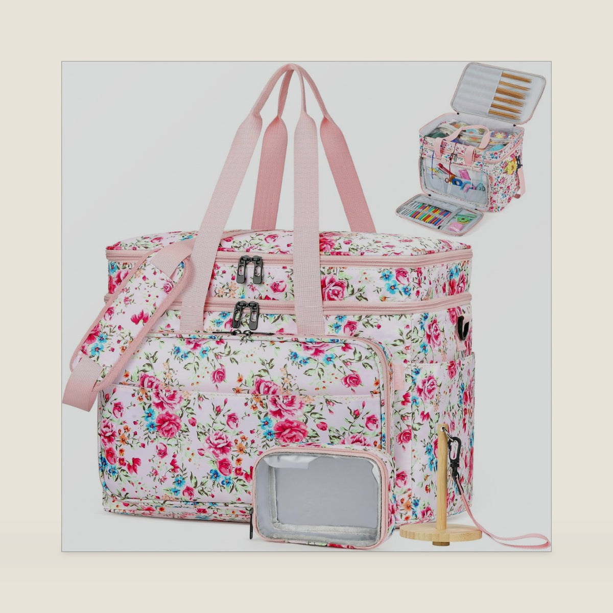 Crochet Organizer Bag with Yarn Holder, Large Yarn Storage for Accessories