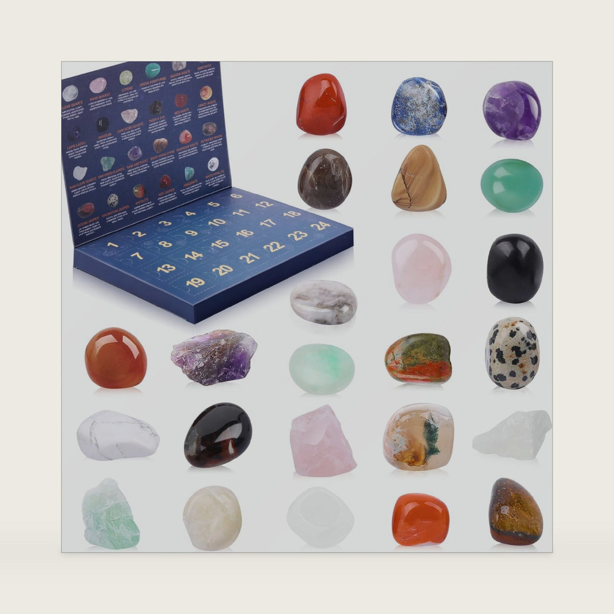 Crystal Advent Calendar 2026 for Kids, 24 Natural Gemstones & Healing Stones Advent Calendar with Geographic Gemstone Rocks and Minerals - Christmas Countdown Gift for Boys, Girls, Teens & Adults