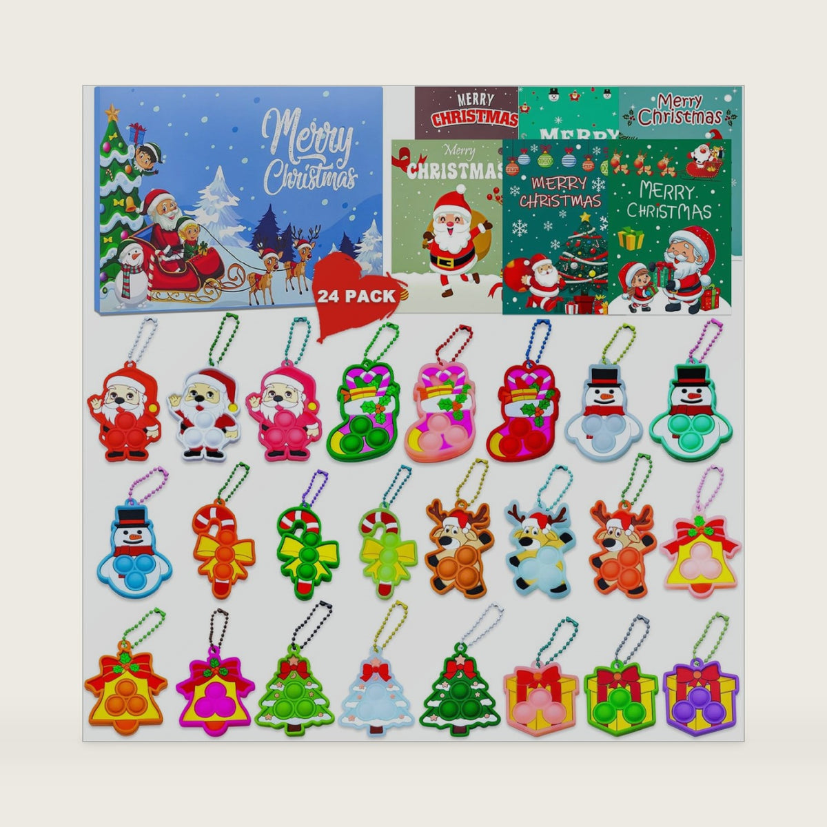 YXOTJHS 24 Packs Christmas Pop Its Fidget Toys Bulk, Student Gifts from Teacher Bulk Christmas with Cards, Classroom Gifts, Kids Party Favors, Stocking Stuffers, Holiday Prizes