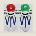 Humairc Super Bros Hats Accessories Set Mary Luigy Caps, Mustaches, Suspenders, Gloves Buttons Halloween Cosplay Costume