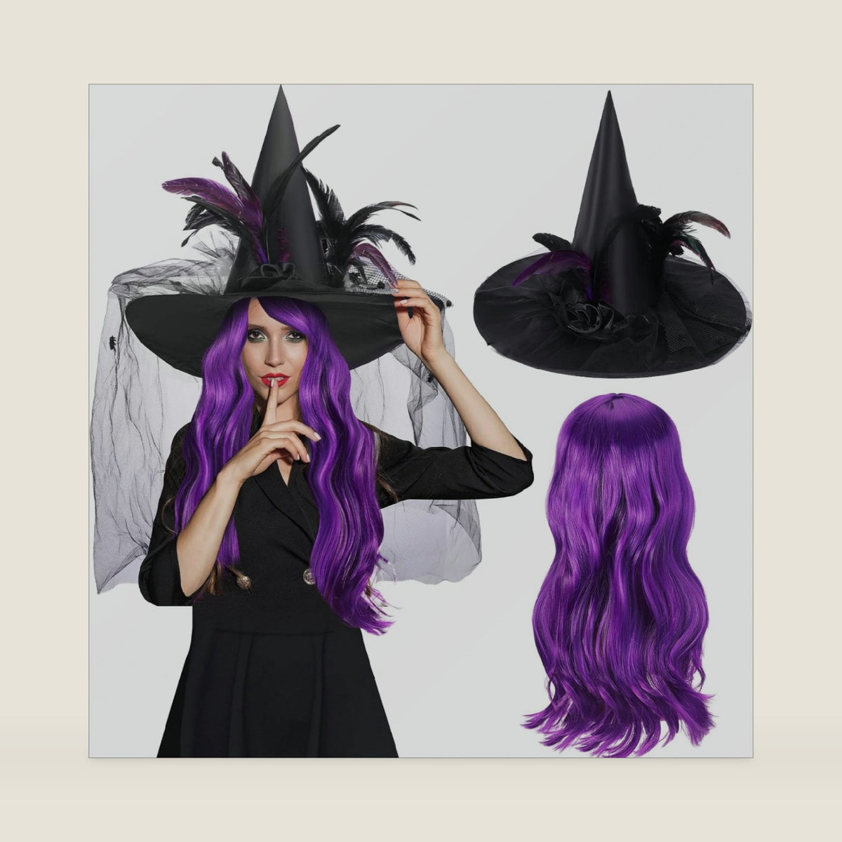 Ramede 2 Pcs Halloween Witch Hat Costume Set for Women Black
