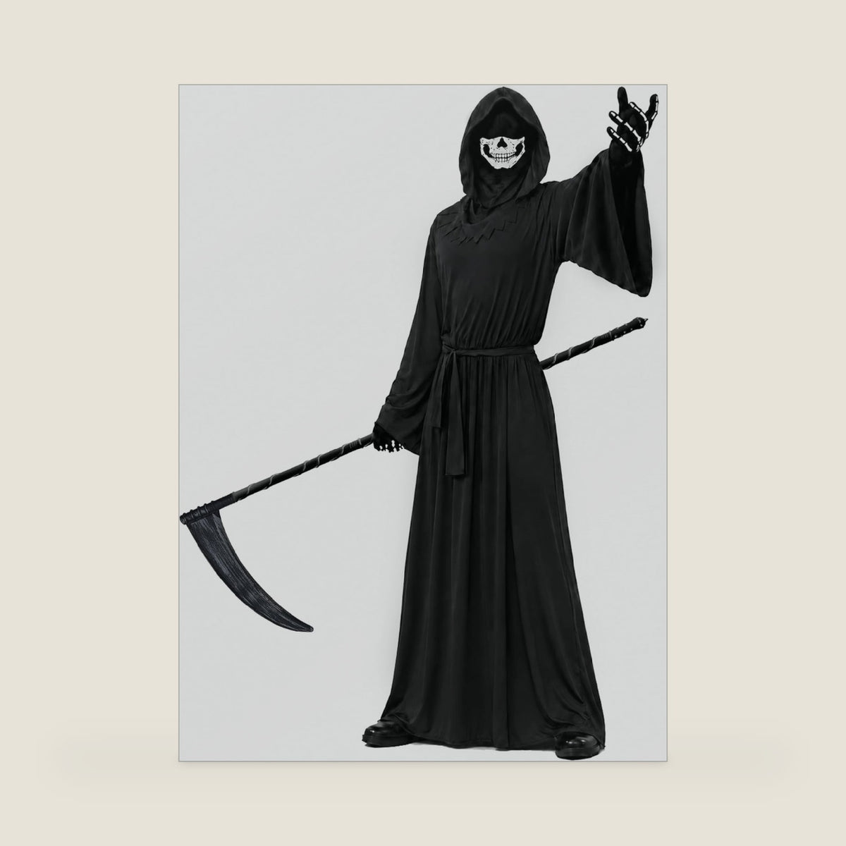 Grim Reaper Costumes Set for Adult Halloween Scary Ghost Hooded Robe