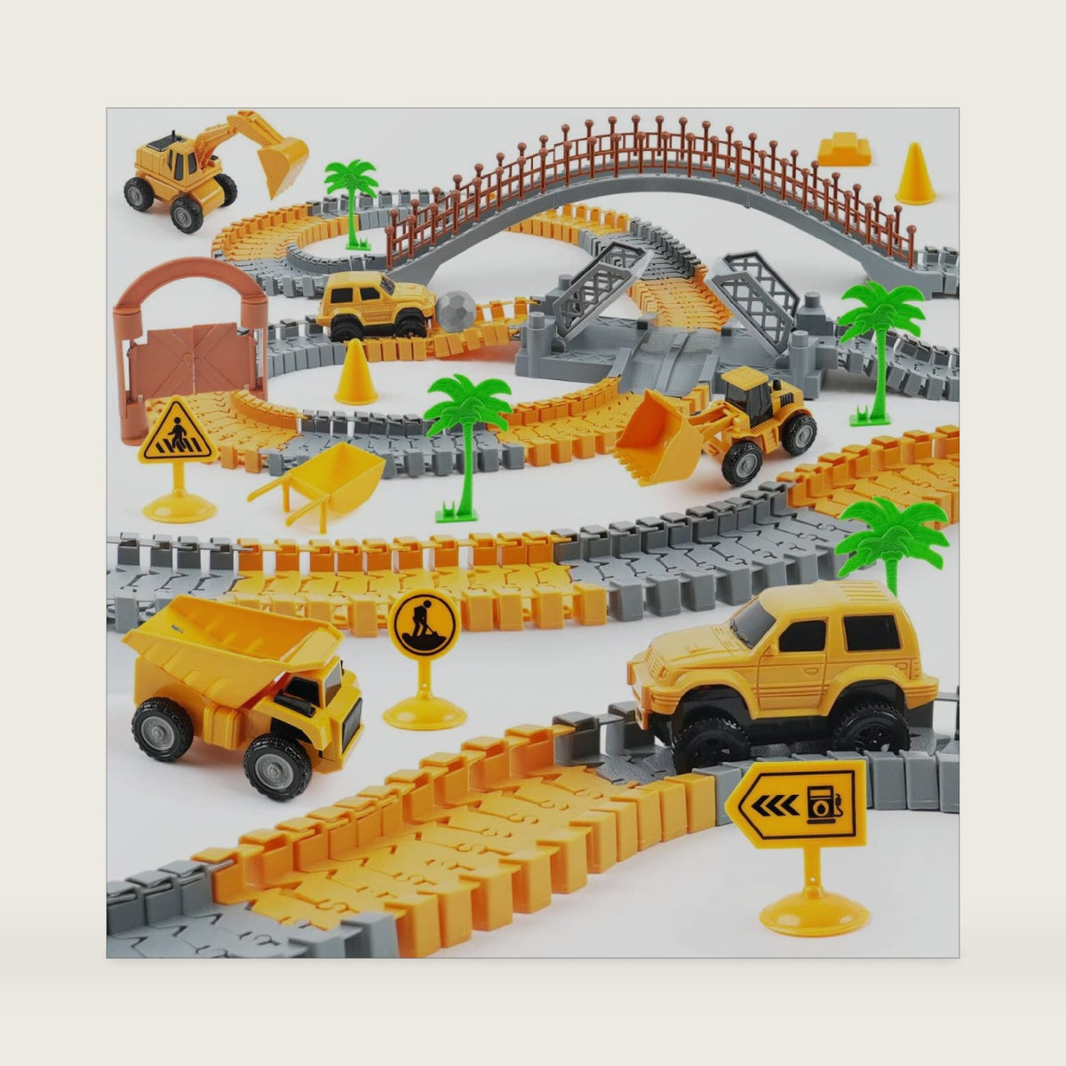Construction Race Car Track Set for Kids - Flexible Engineering Toys with 2 Electric Cars, Birthday Gift for 3 4 5 6 7 Year Old Boys, DIY Road Games Playset with 220+ PCS