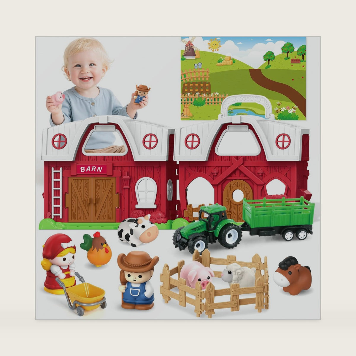 Toddlers Farm Animals Big Barn Toys, Montessori Toys for 1-3 Toddlers