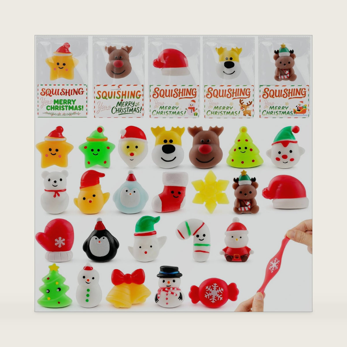 Christmas Squishy Toys 24 Pack with Gift Card, Mochi Squishy Toys