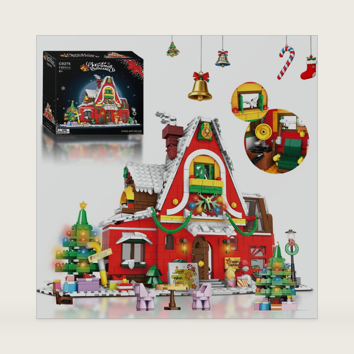 Christmas Family House Building Set Toy - LEGO-Compatible Building Blocks Christmas Santa’s Visit Holiday House Winter Village with Xmas Tree Post Box, Gift Idea Festive Home Décor for Kids Adults