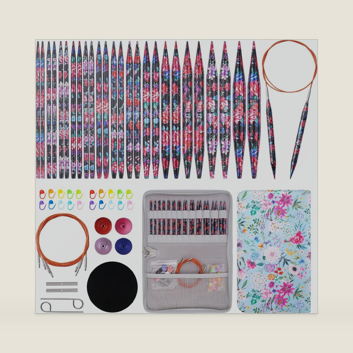 Mdoker Interchangebale Circular Knitting Needles Set 13 Pair Round Metal Knitting Needle Aluminum Circular Needle and Cables,Accessories,Case - Sizes US 2.5-15