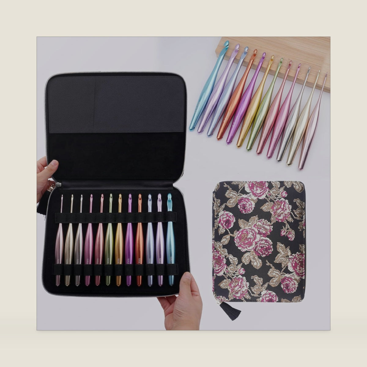 Mdoker Newest Aluminum Crochet Hook Set with Case Ergonomic Grip Crochet Hooks,Non-Slip Hooks for Arthritic Hands, Perfect Crochet Gift for Women,3mm-10mm