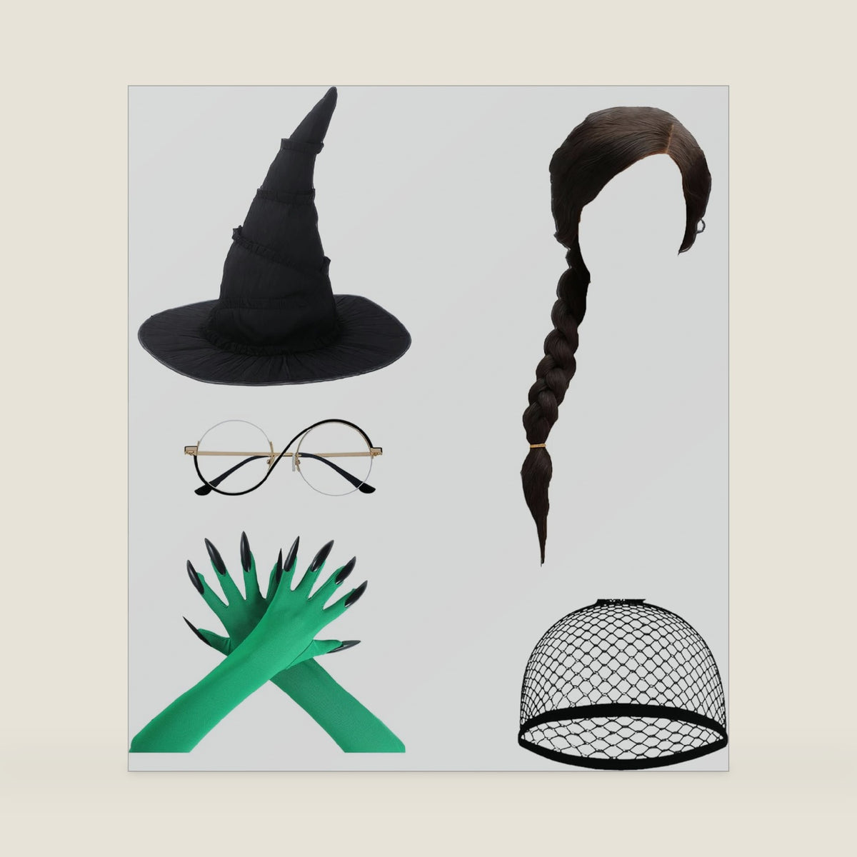 Witch Costume Accessories, Witch Hat & Wig & Glasses & Gloves, Dress Up for Women Fan Role-playing Party