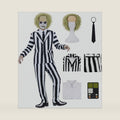 Adult Halloween Costumes Men Black and White Striped Suit Horror Cosplay Outfit Set with Wig Makeup Kit