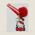 Keychain | Key Ring | Kawaii Pom Pom Fuzzy Key Chain | Kawaii Plush Lanyard Keychain | Cat Figure Charm | Cute Kitty Clip PomPom | Red | Officially Licensed