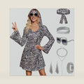 Clarisbelle Women's Halloween 7 Pcs Disco Dress Sequin 70s Costume Outfit