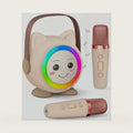 Mini Karaoke Machine Toy for Kids, 2 Wireless Mics, Girl Gift, Beige