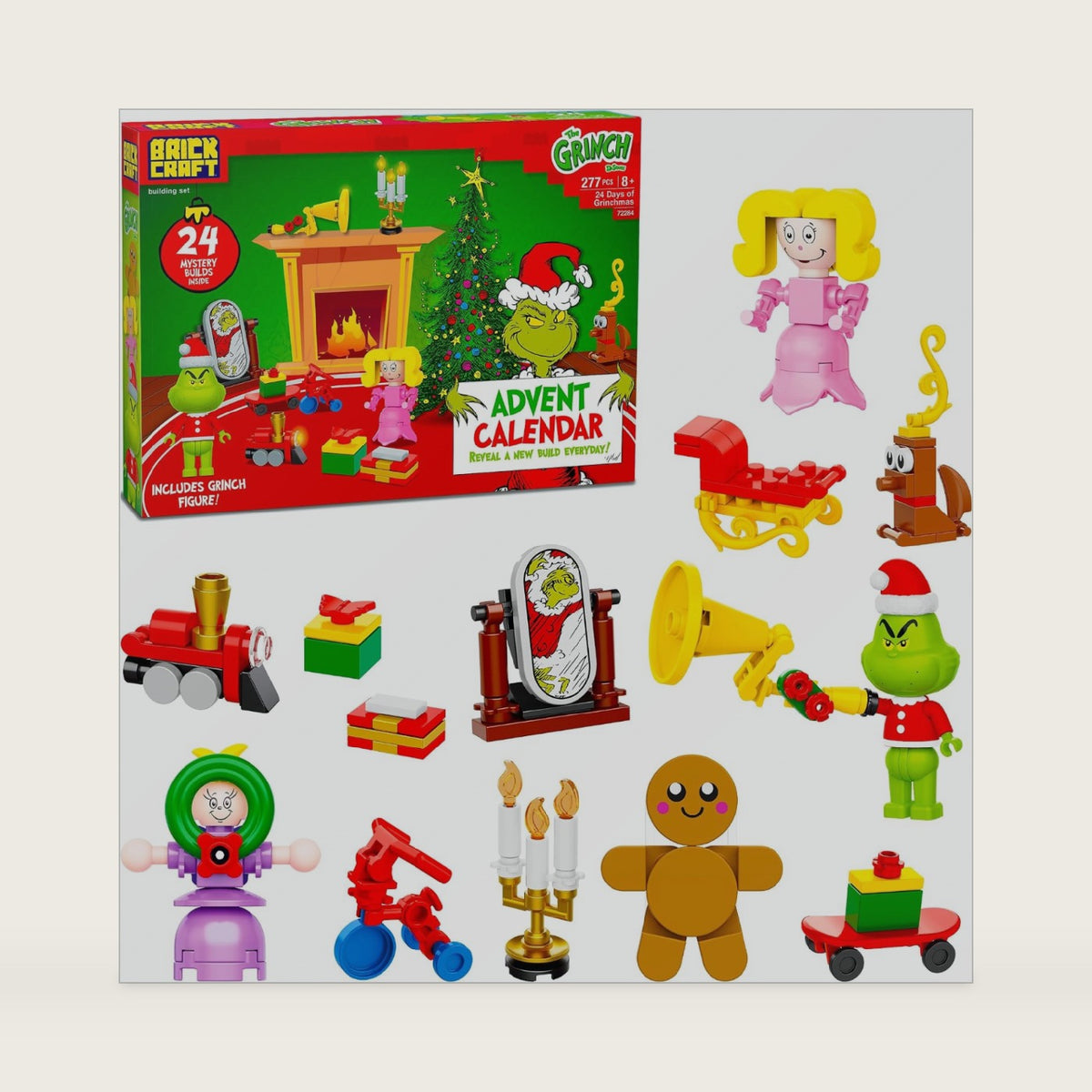 Brickcraft The Grinch Advent Calendar Brick Building Blocks Set 277 PCS Holiday Countdown with 24 Days of Grinchmas Builds Christmas Toys Figures Fun Kids Gift for Ages 8 and Up Collectible Set