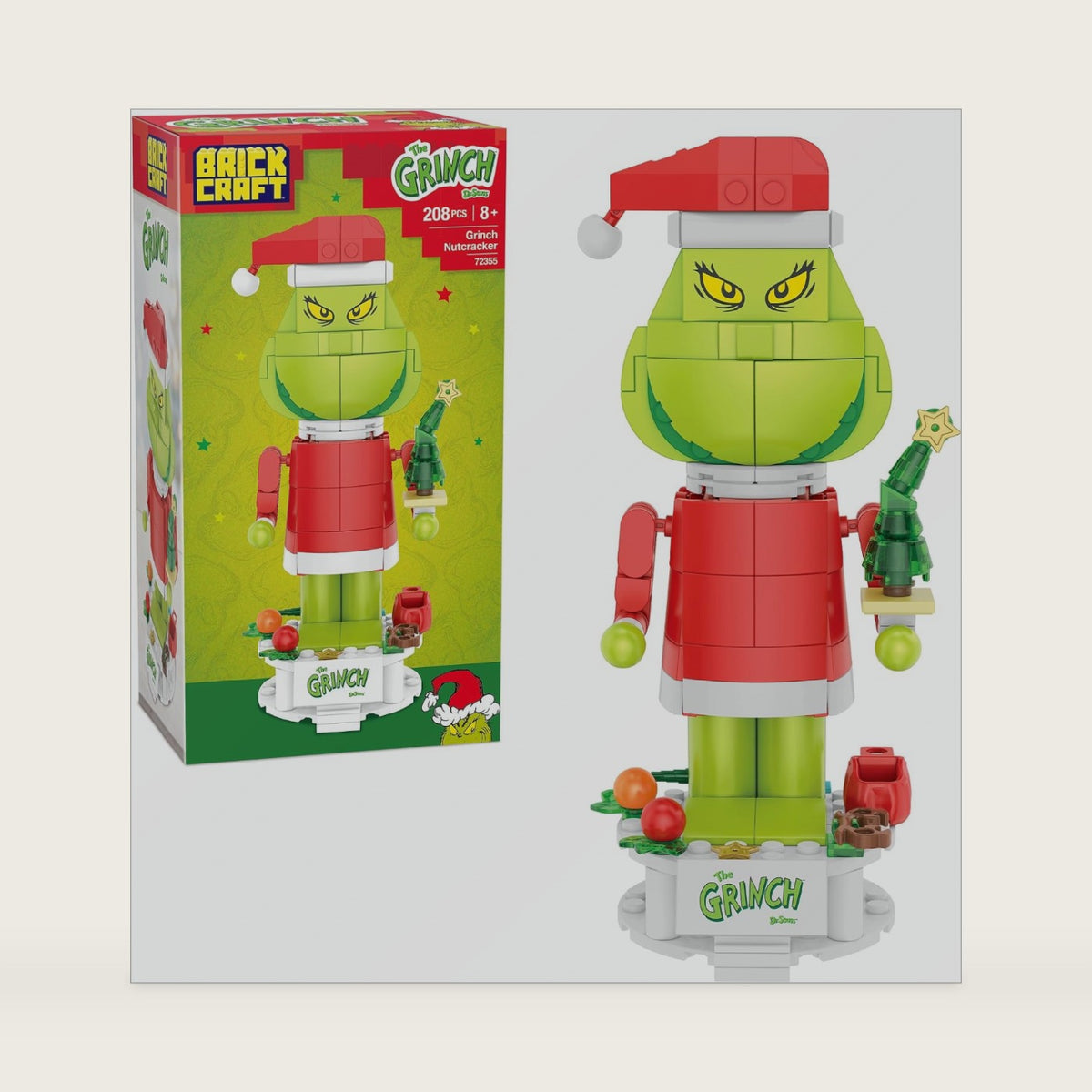Brickcraft The Grinch Dr. Seuss Nutcracker Building Blocks Set, 208 PCS Brick Toy Kit for Ages 8+, Holiday Collectible Christmas Display Figure Model, Fun Xmas Gift Idea for Kids, Teens & Adults