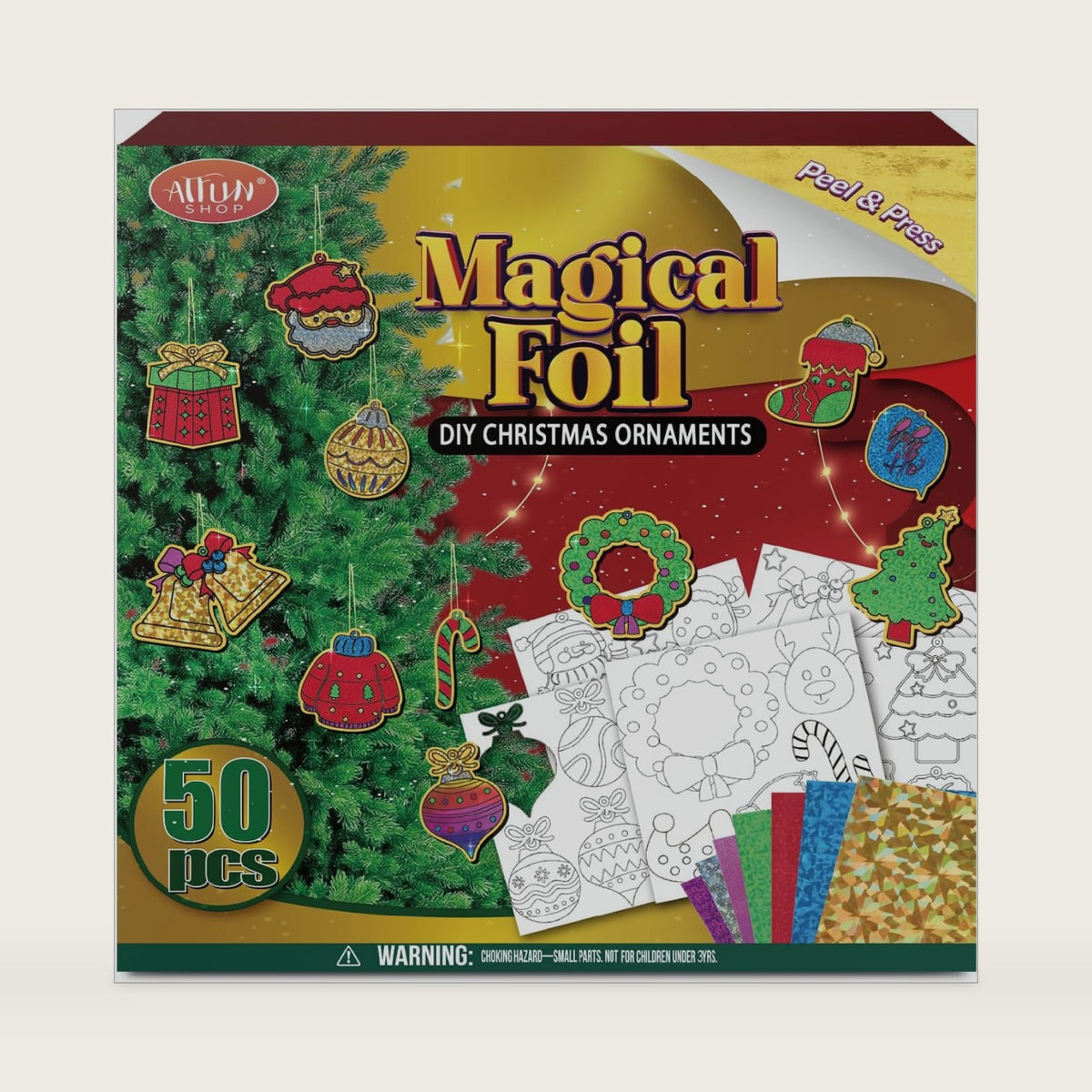 ATFUNSHOP Christmas Crafts for Kids - Magical Foil DIY Christmas Oranments - No Mess Xmas Art Activities Kit for Ages 4 5 6 7 8 9 - Fun & Ideal Stocking Stuffer & Christmas Gift for Boys & Girls