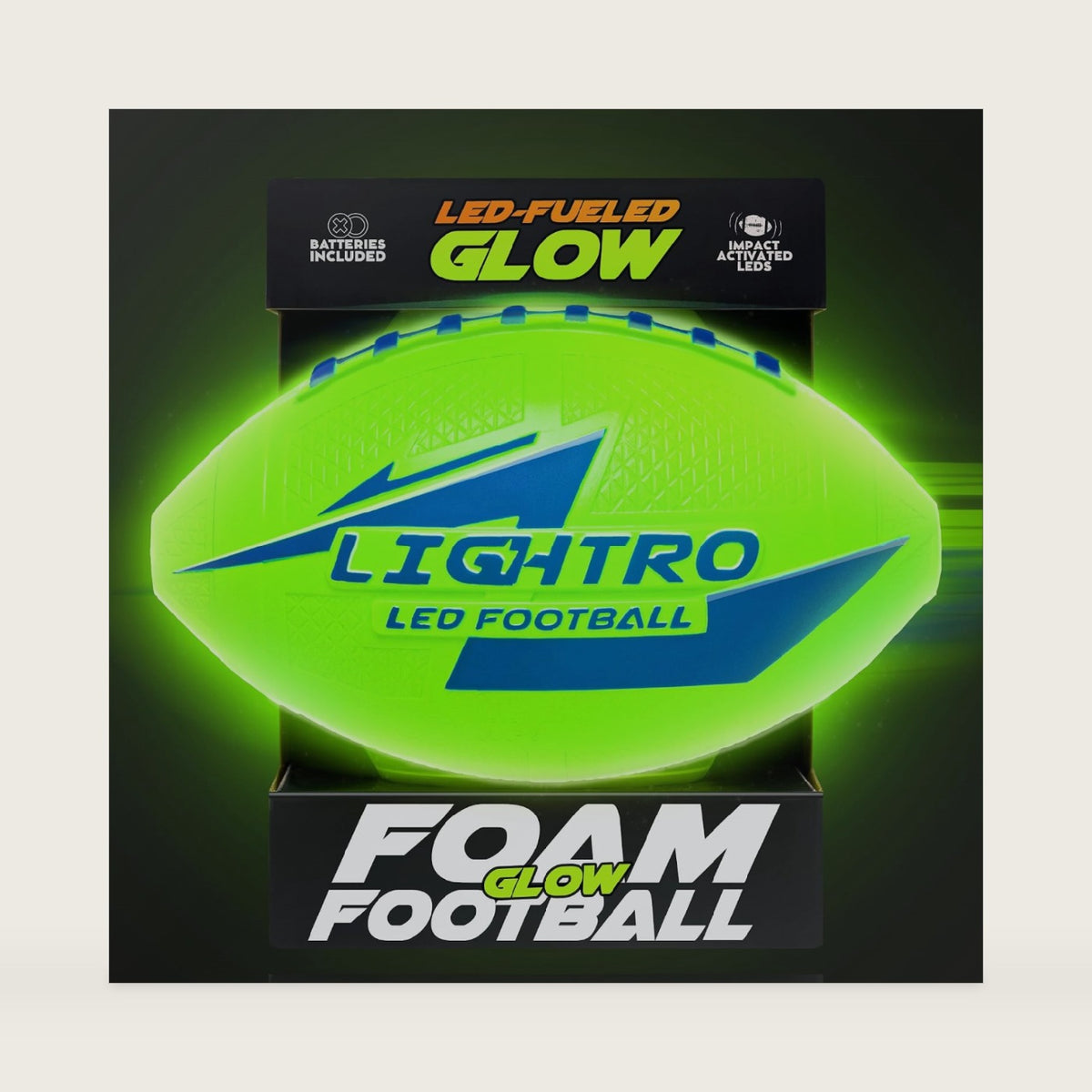 LIGHTRO - Soft Foam Glow in The Dark Football - 8" Youth Size - Super Bright LEDs - Batteries Included - LED Football - for Kids 6 7 8 9 10 11 12 - Light Up Gift for Birthdays - Kids & Boys