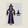 Witch Costume for Women,Adult Halloween Witch Outfit with Hat,Purple Gothic Long Sorceress Classic Dress