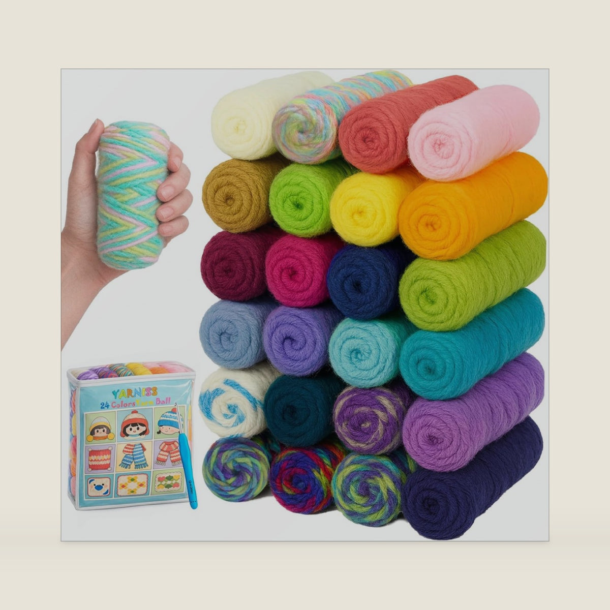 Yarniss 24 Color Crochet Yarn Kit, 1312yds Worsted Acrylic with 4mm Hook