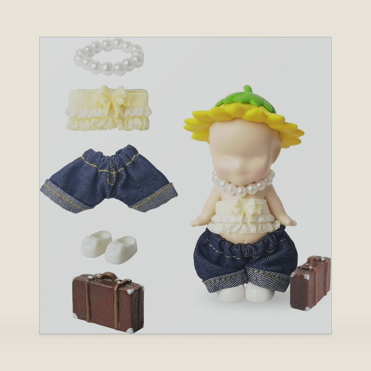 5PCS Doll Clothes for , Fits 3 Inch Minifigures Outfit Includes Pants, Top, Shoes, Necklace & Suitcase, Cute Display and Decoration Accessories for Collectors, Doll Not Included (Yellow)