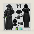 Plague Doctor Costume with Bird Beak Mask Hat Accessories Adult Dr Horror Scary Halloween Robe Outfit Set Cloak Gloves