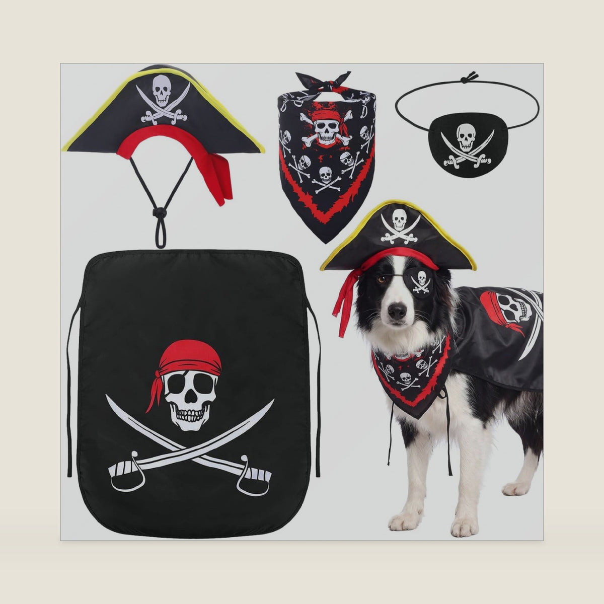 Huhumy 4 Pcs Dog Pirate Costume Hat Cape Bandana, Black, Large