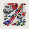 Transport Truck Toy with 12 Die-Cast Cars & Double Race Ramp Track for Kids